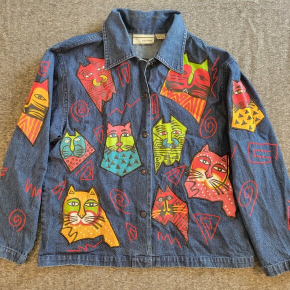Carrie Allen Jackets & Blazers - Vintage Cotton Denim Jacket w/ Custom Cat Applique Embroidery Sz M